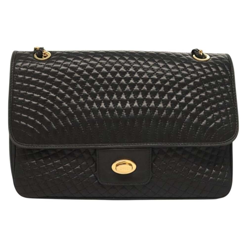 Bally Leather Quilted Chain Flap Bag Black